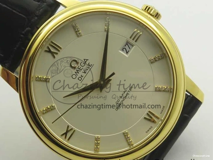 0419 De Ville YG MKF 1:1 Best Edition Silver Dial Diamonds Markers on Black Leather Strap MIYOTA 9015 V Flexible 8046